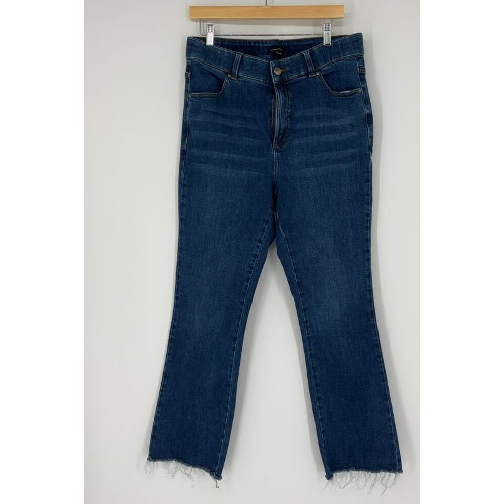 Universal Standard Deep Blue Frayed Hem Ankle Jeans